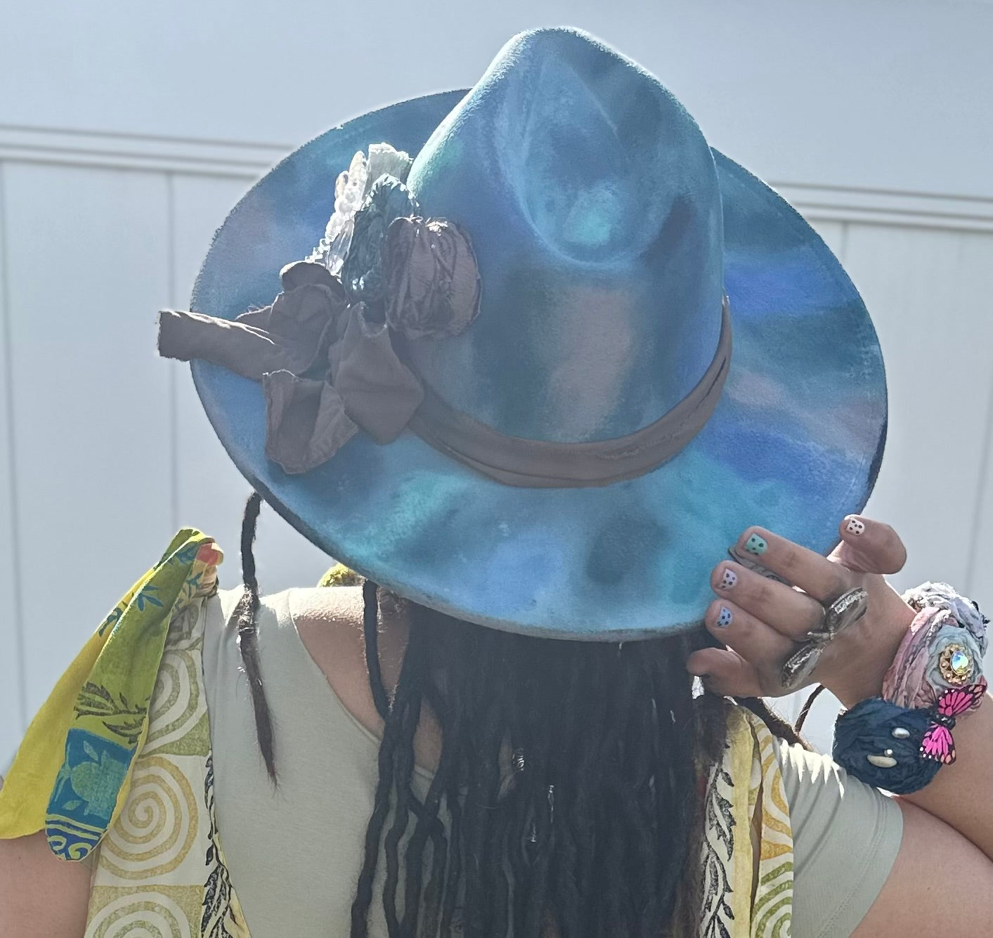 Hand painted Gypsy Hat Blue