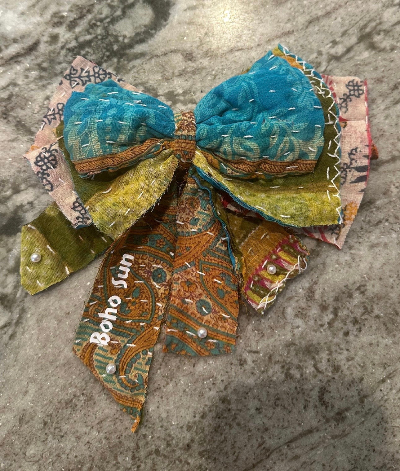 Upcycled Kantha brooch