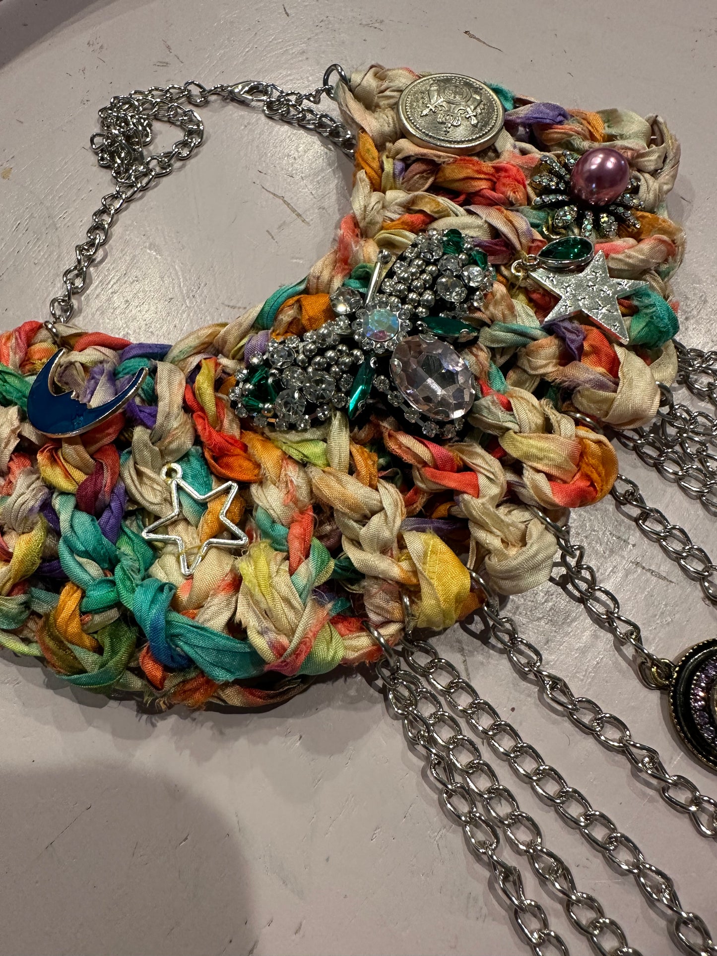 Vintage Sari handwoven bib necklace
