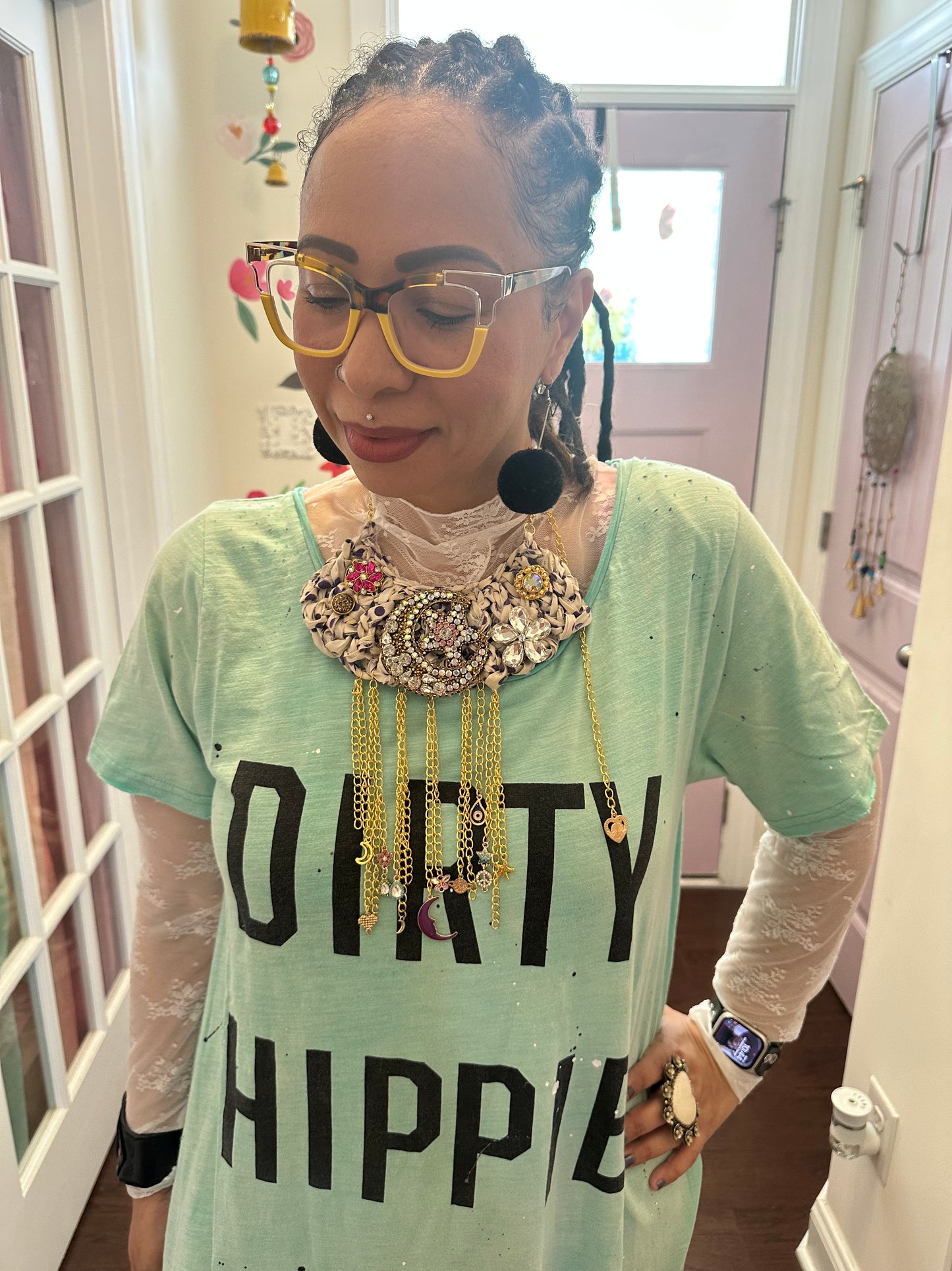 Vintage Sari handwoven bib necklace