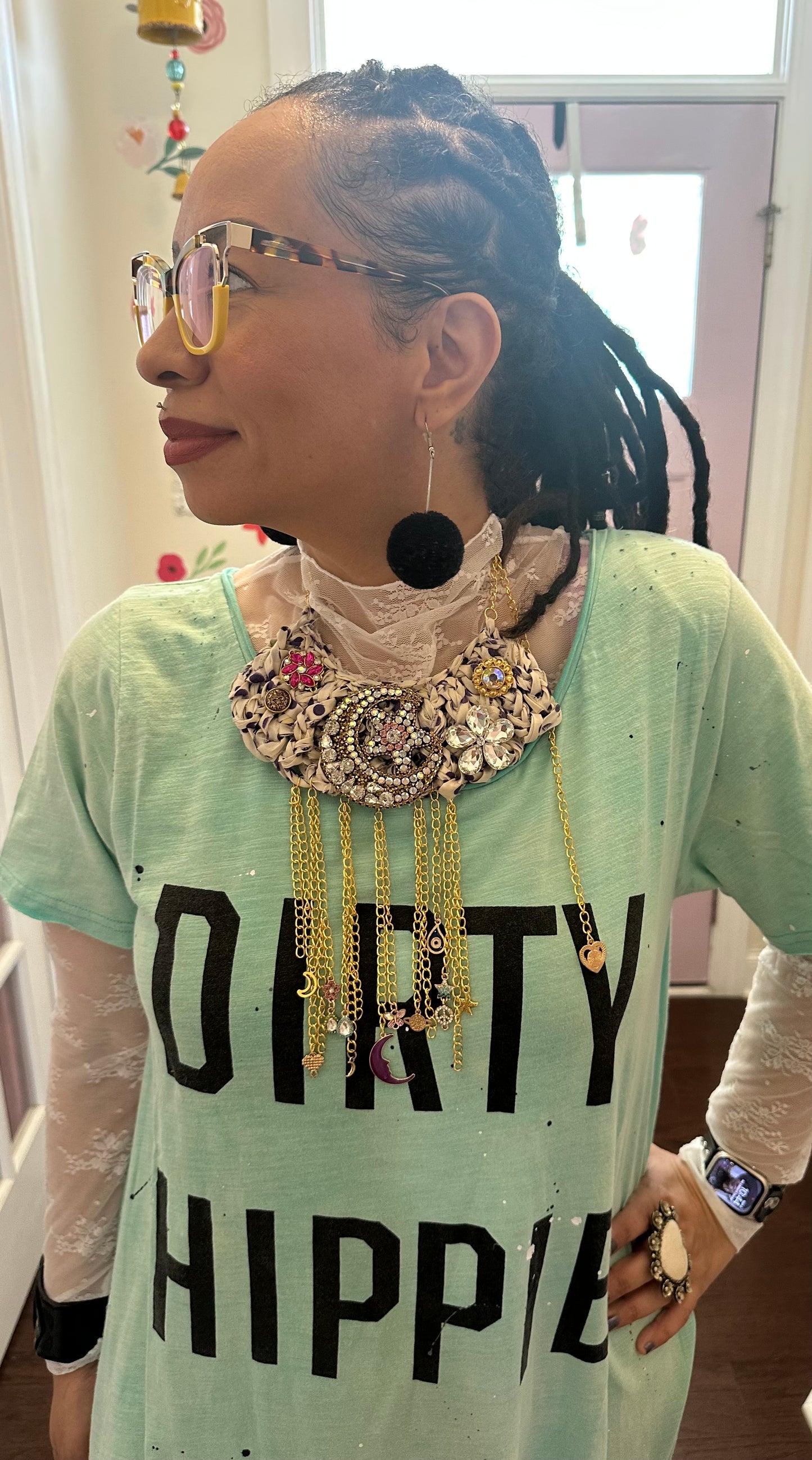 Vintage Sari handwoven bib necklace