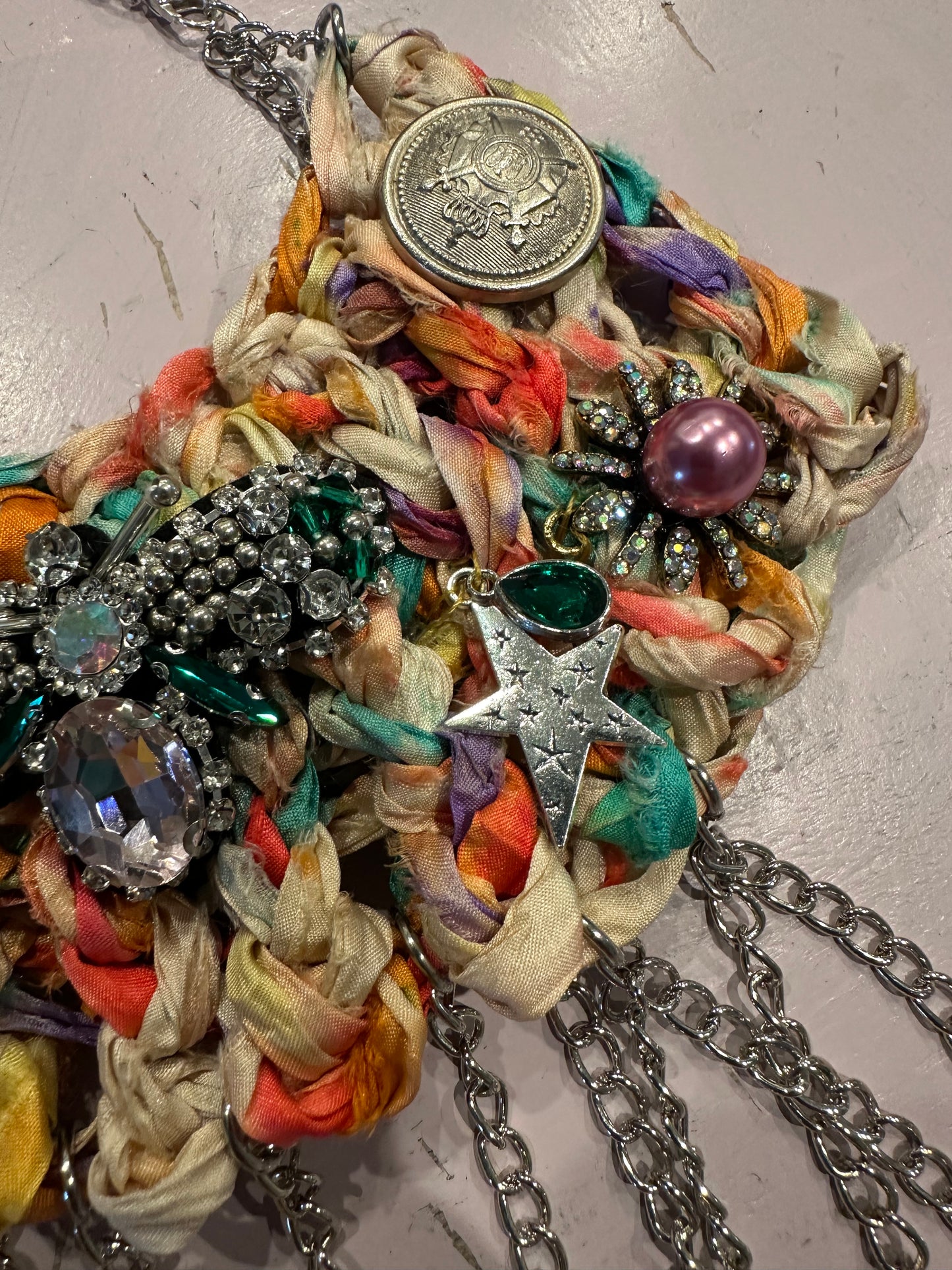 Vintage Sari handwoven bib necklace