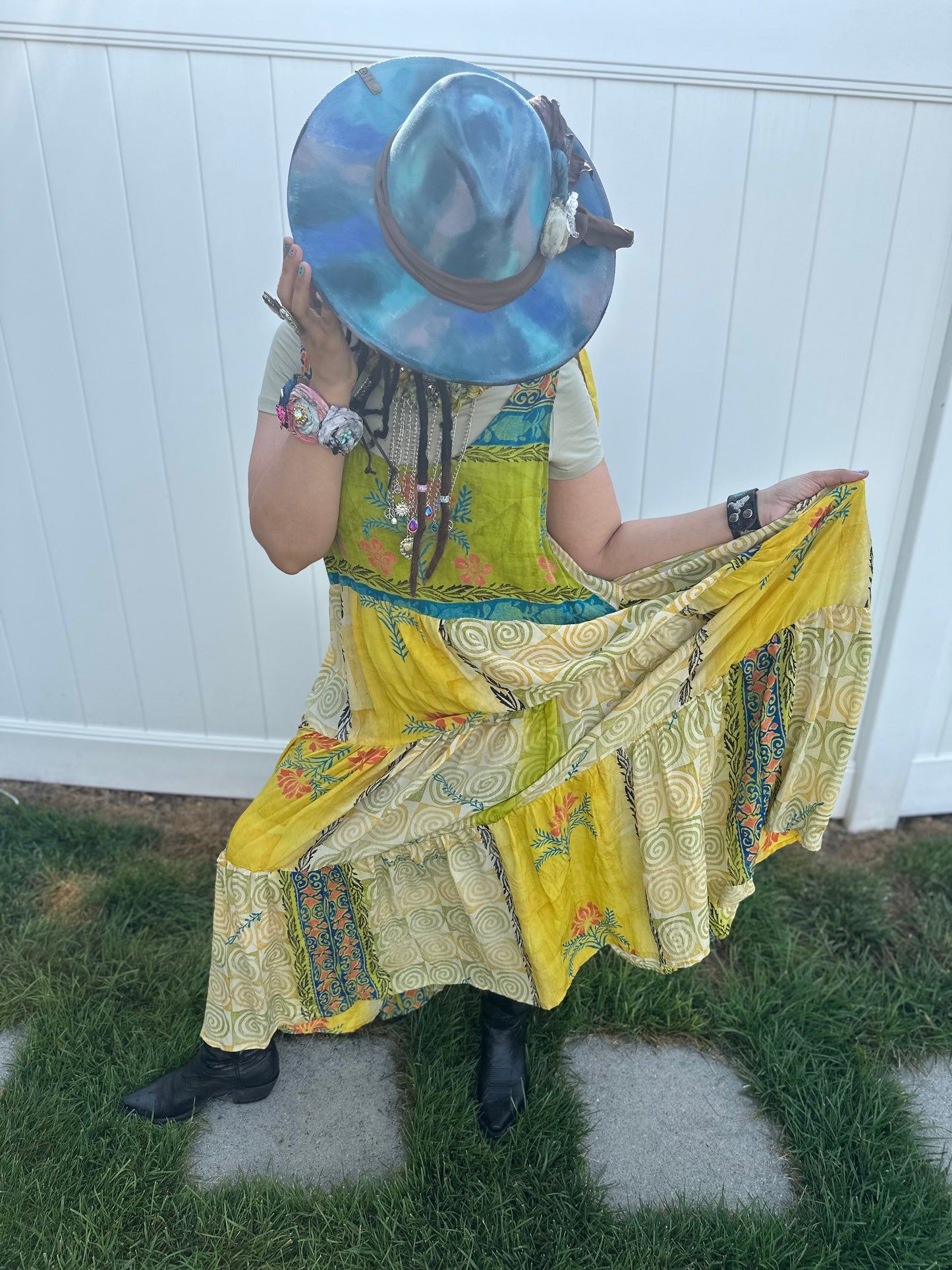 Hand painted Gypsy Hat Blue