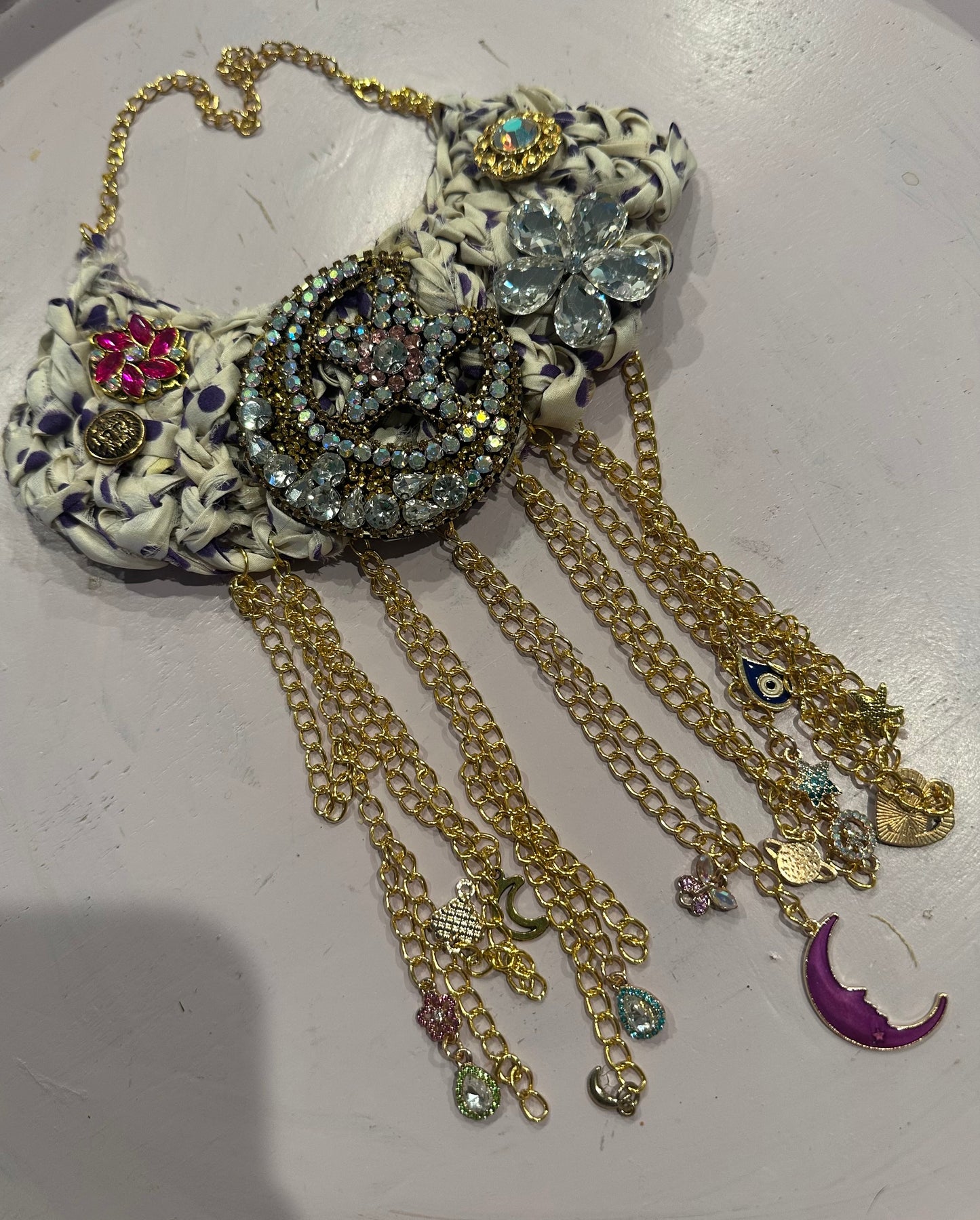 Vintage Sari handwoven bib necklace