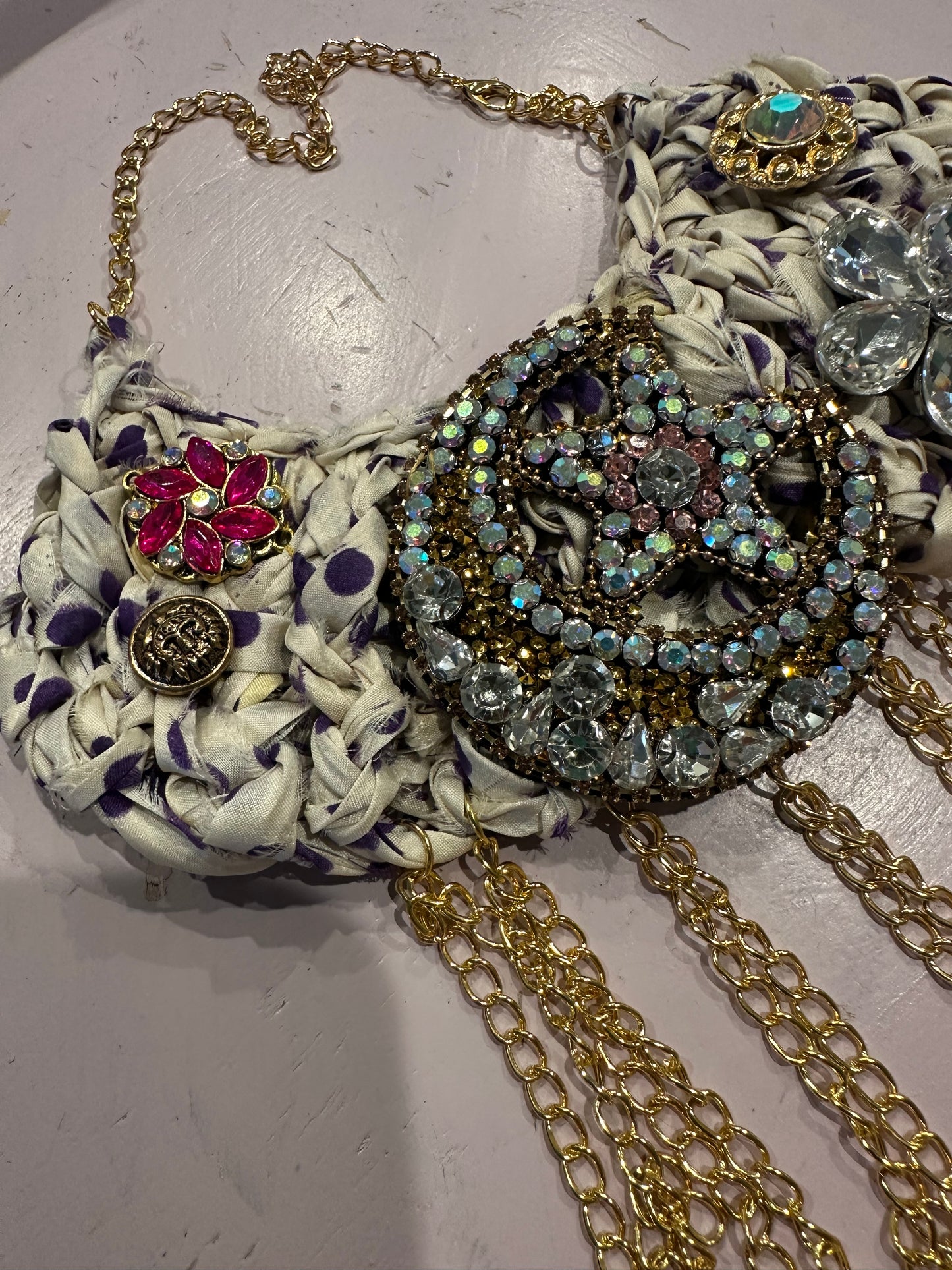 Vintage Sari handwoven bib necklace
