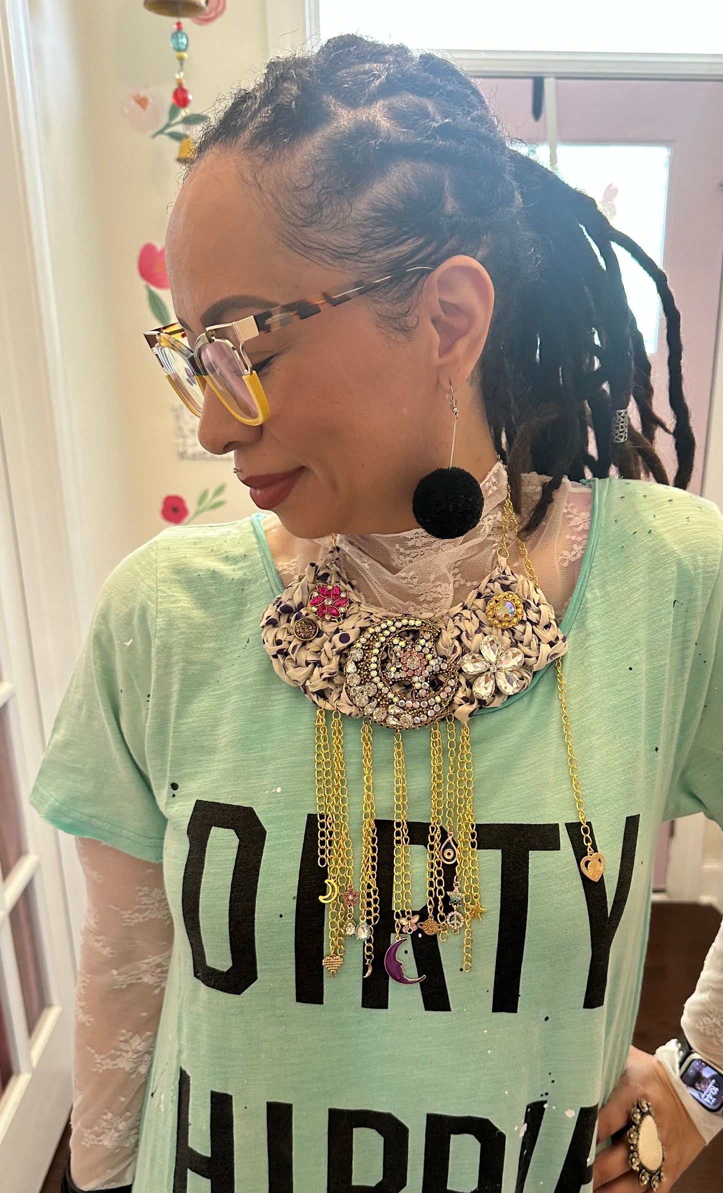 Vintage Sari handwoven bib necklace