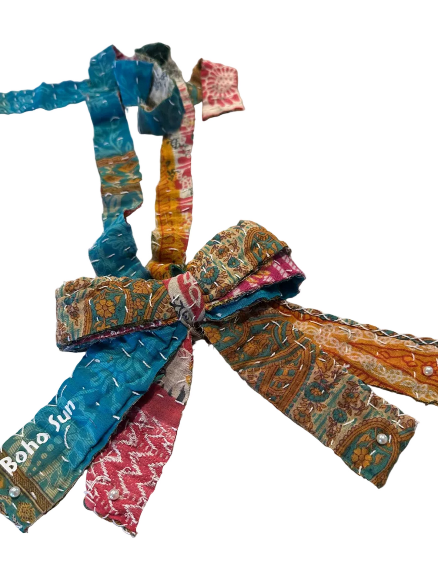 Upcycled Kantha tie Jabot