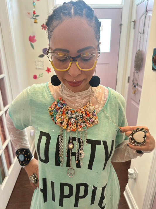 Vintage Sari handwoven bib necklace