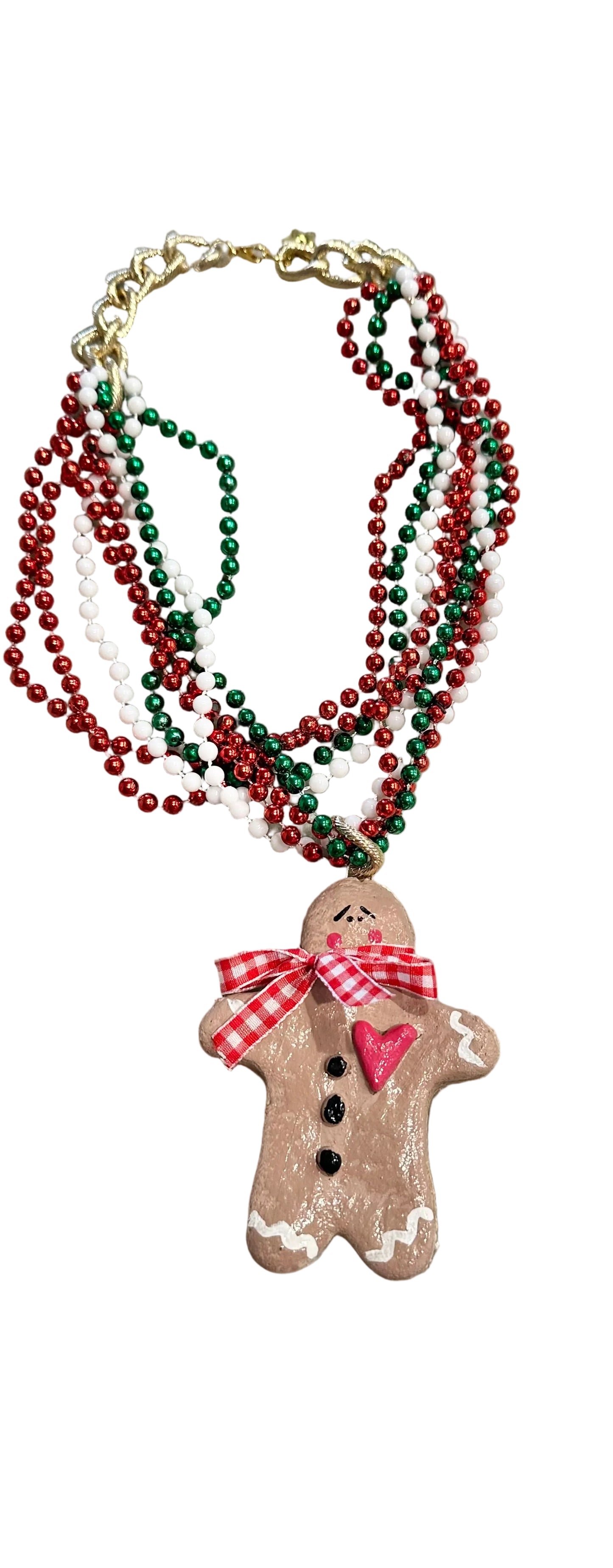 Handmade Gingerbread Man  Necklace (gold)