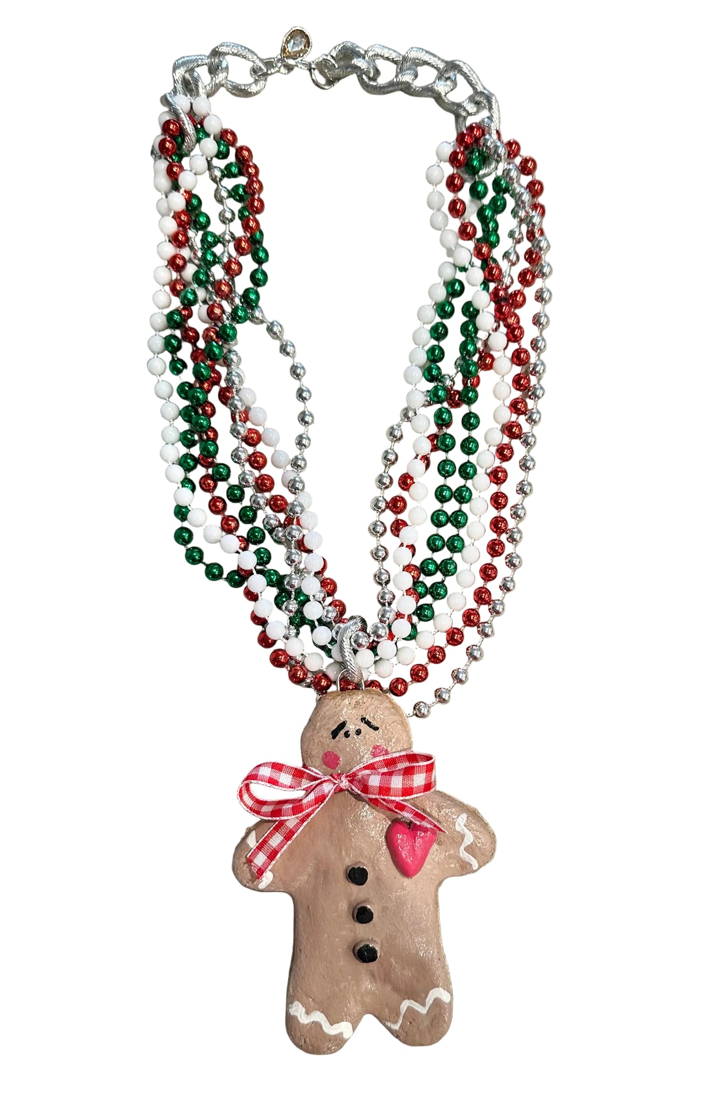Handmade Gingerbread Man Necklace (silver)
