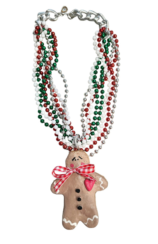 Handmade Gingerbread Man Necklace (silver)