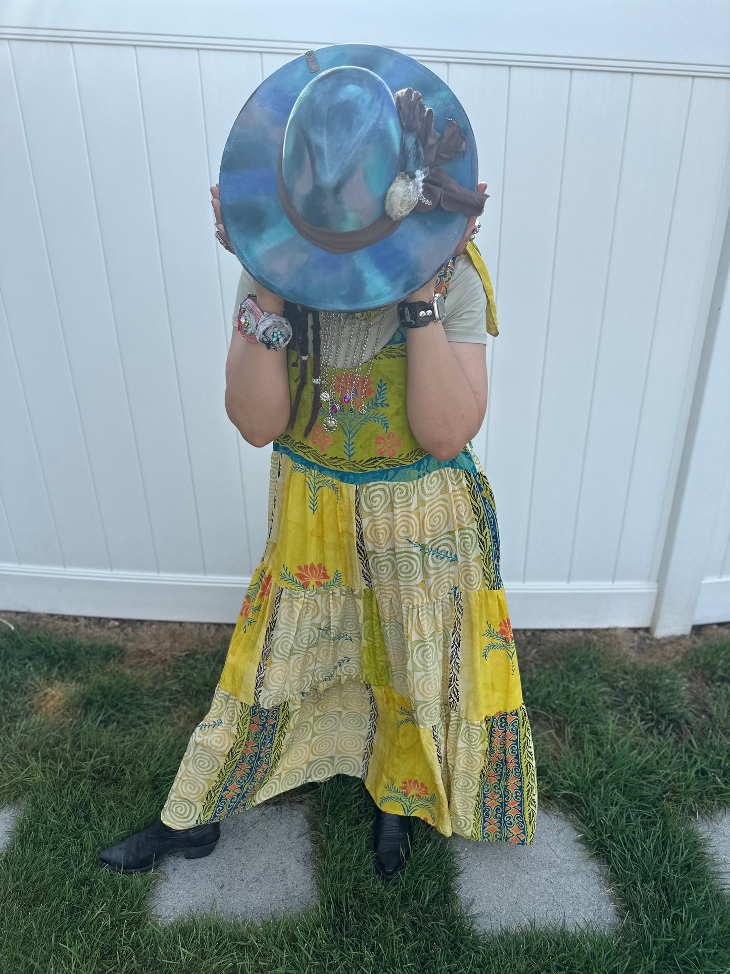 Hand painted Gypsy Hat Blue