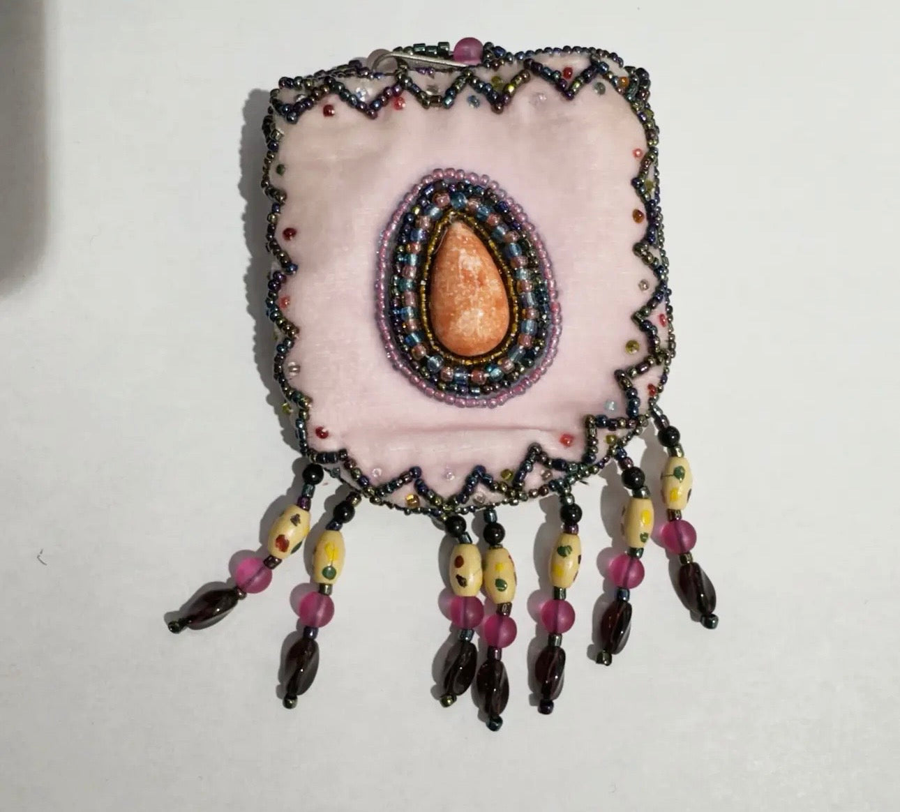 Boho beaded amulet bag necklace