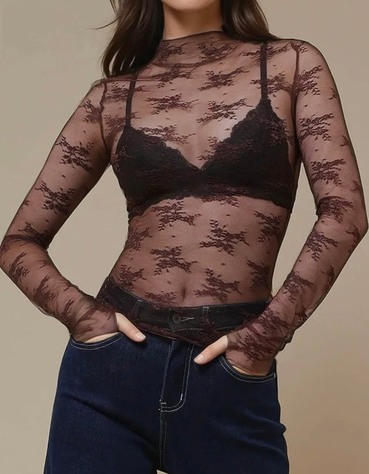 Lace top brown sz L