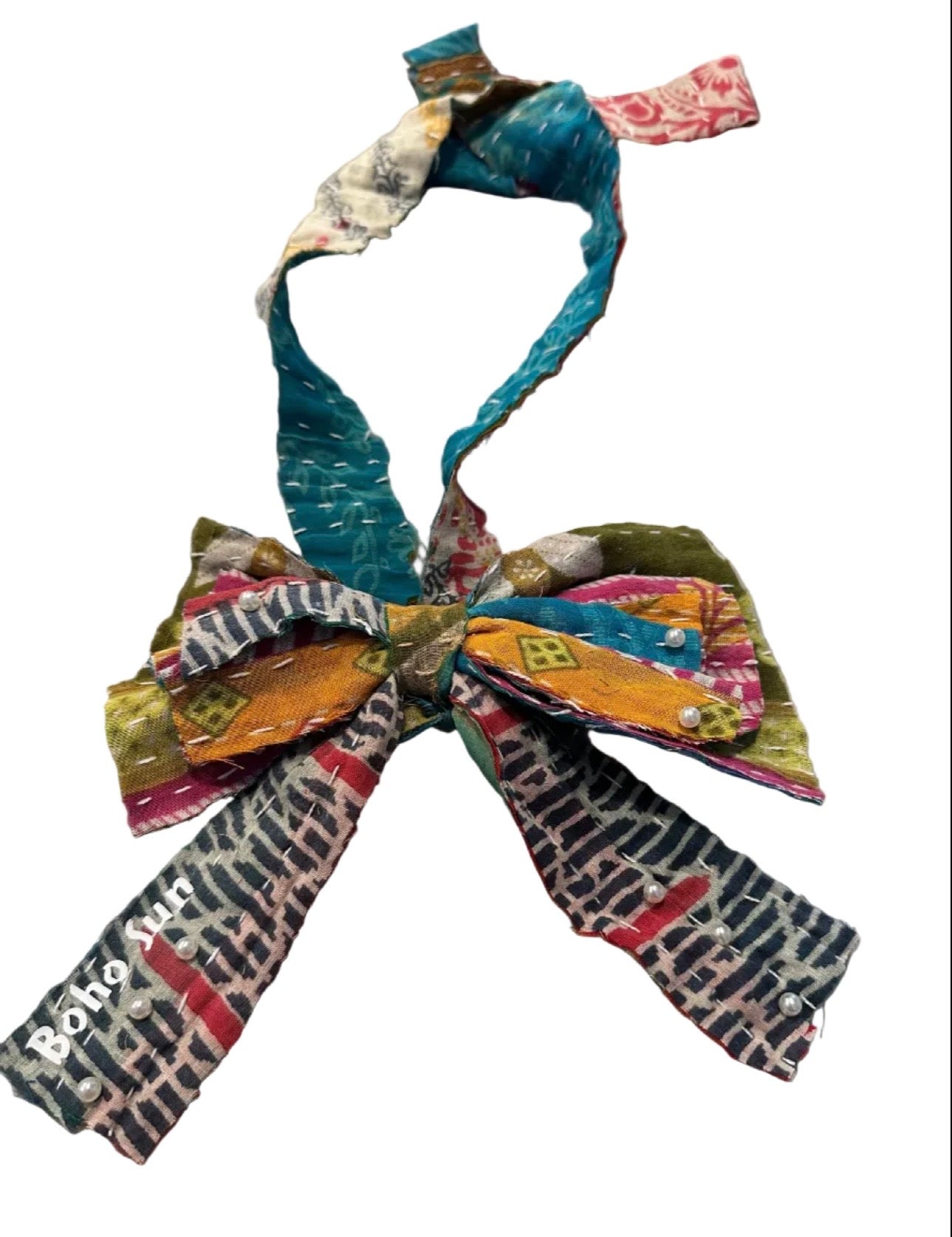 Upcycled Kantha tie jabot