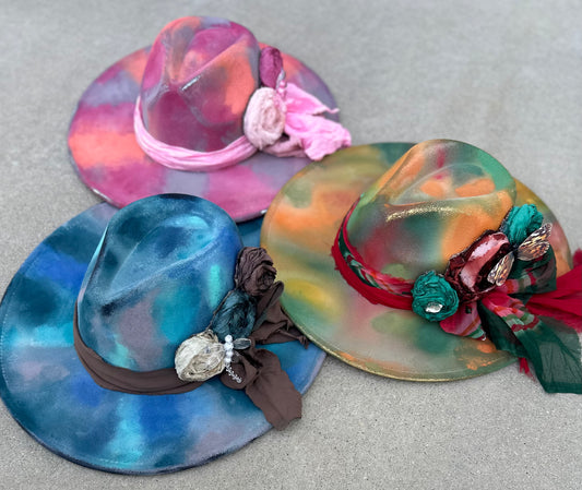 Hand painted Gypsy Hat Blue