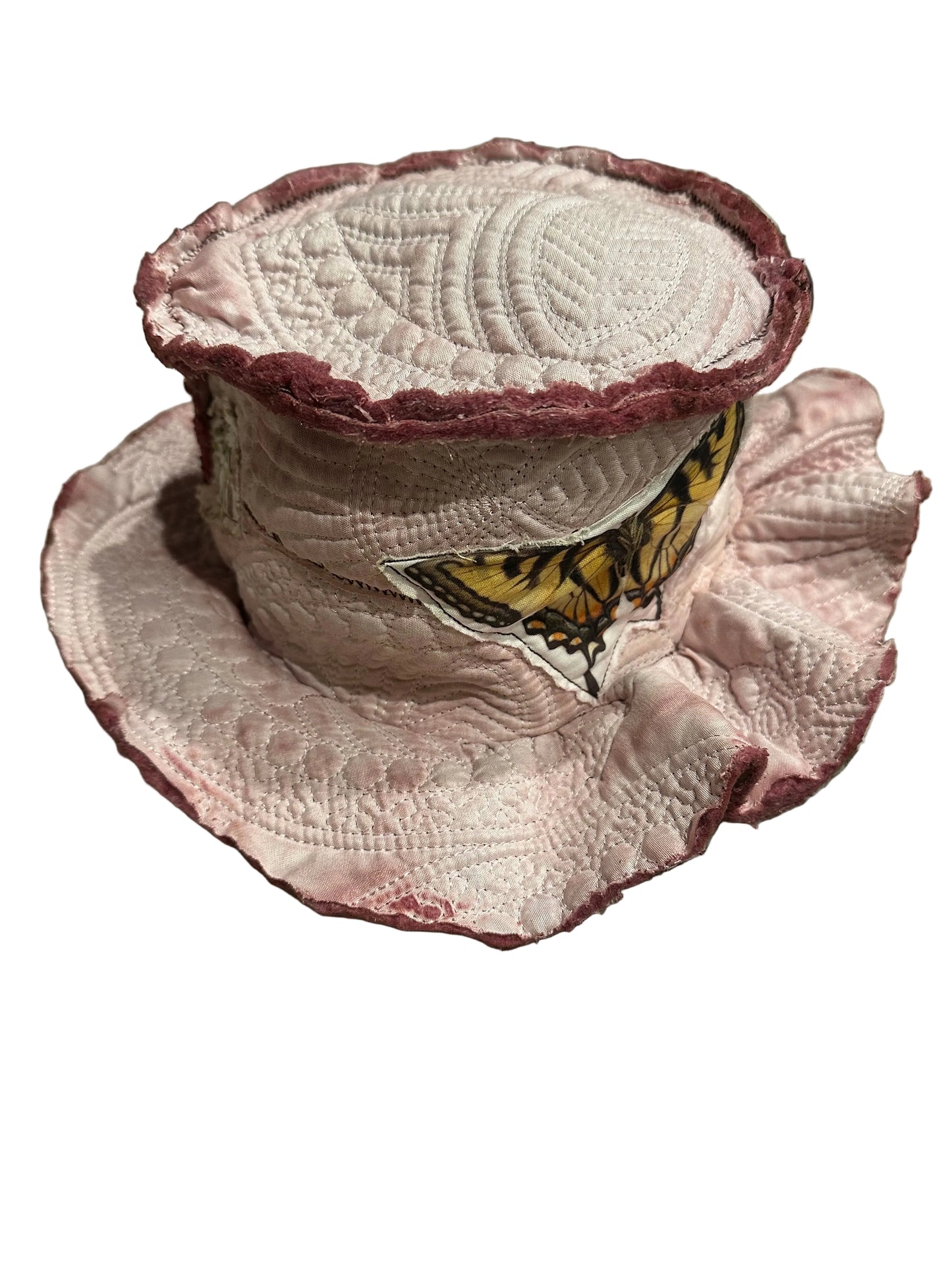 Handmade Quilted double sided bucket hat (wine)