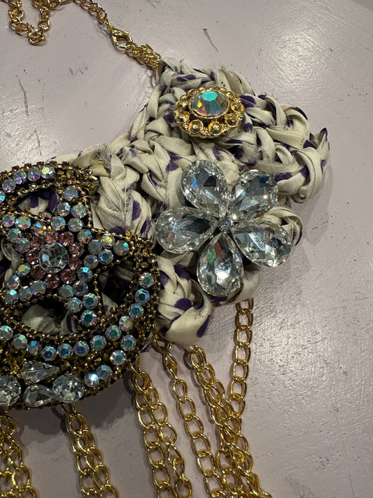 Vintage Sari handwoven bib necklace