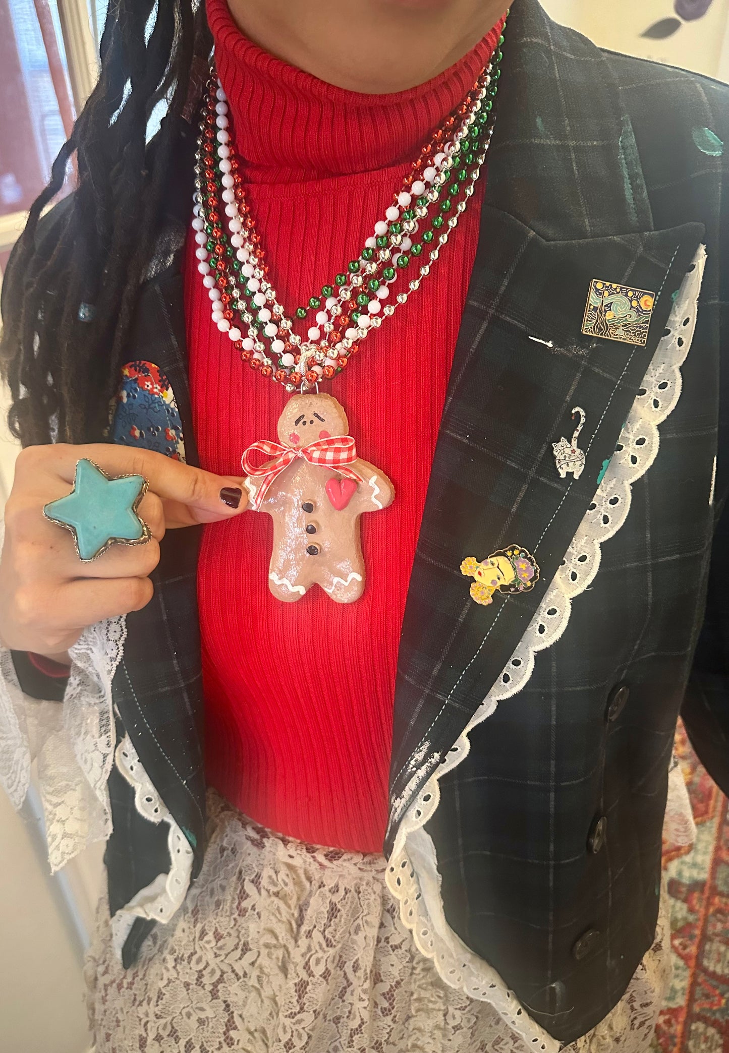 Handmade Gingerbread Man Necklace (silver)