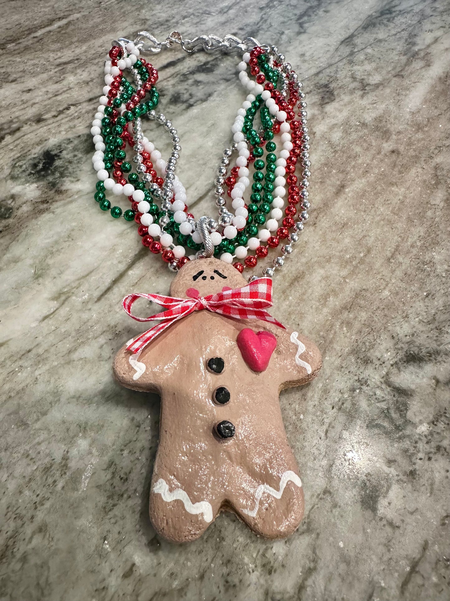 Handmade Gingerbread Man Necklace (silver)