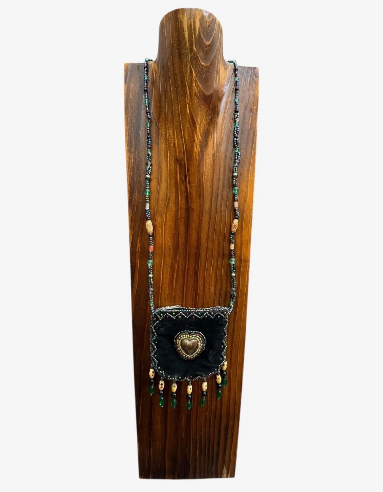 Boho beaded amulet bag necklace