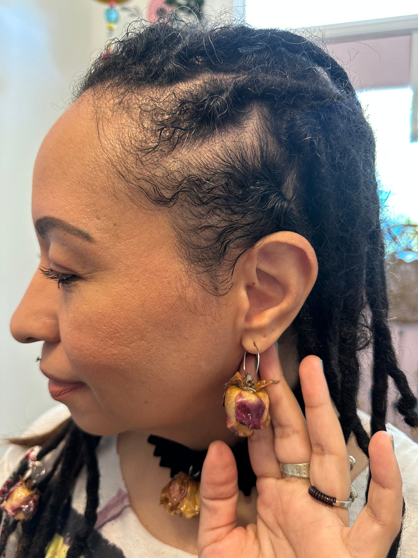 Whimsical rose earrings