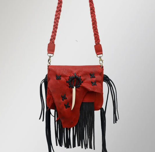 Boho Fringe Bag small Red