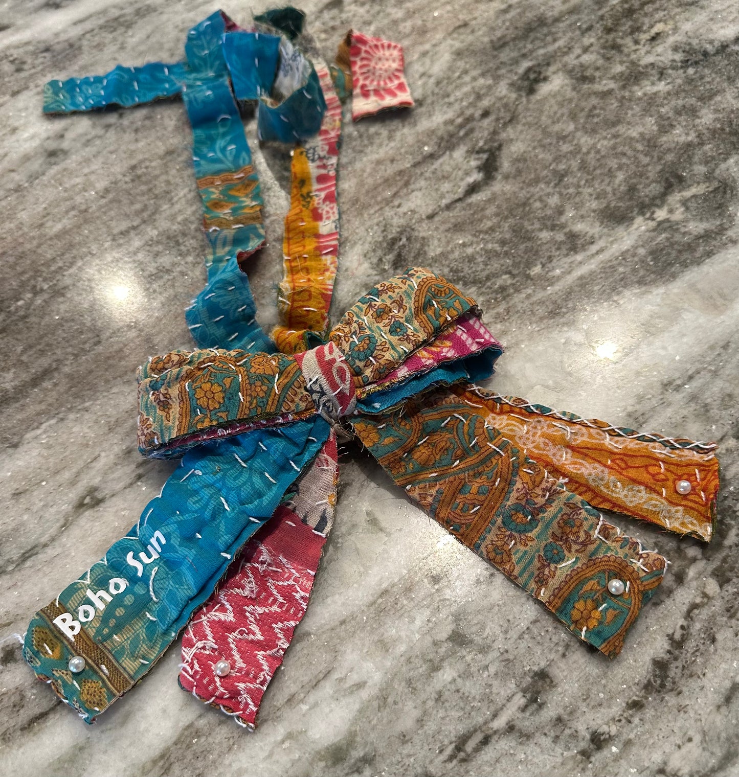 Upcycled Kantha tie Jabot